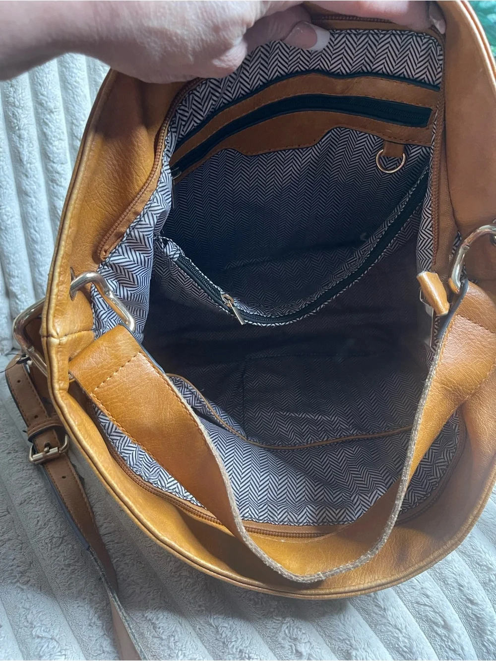 Vilenca Holland Woven Leather Convertible Backpack Shoulder Bag Cognac